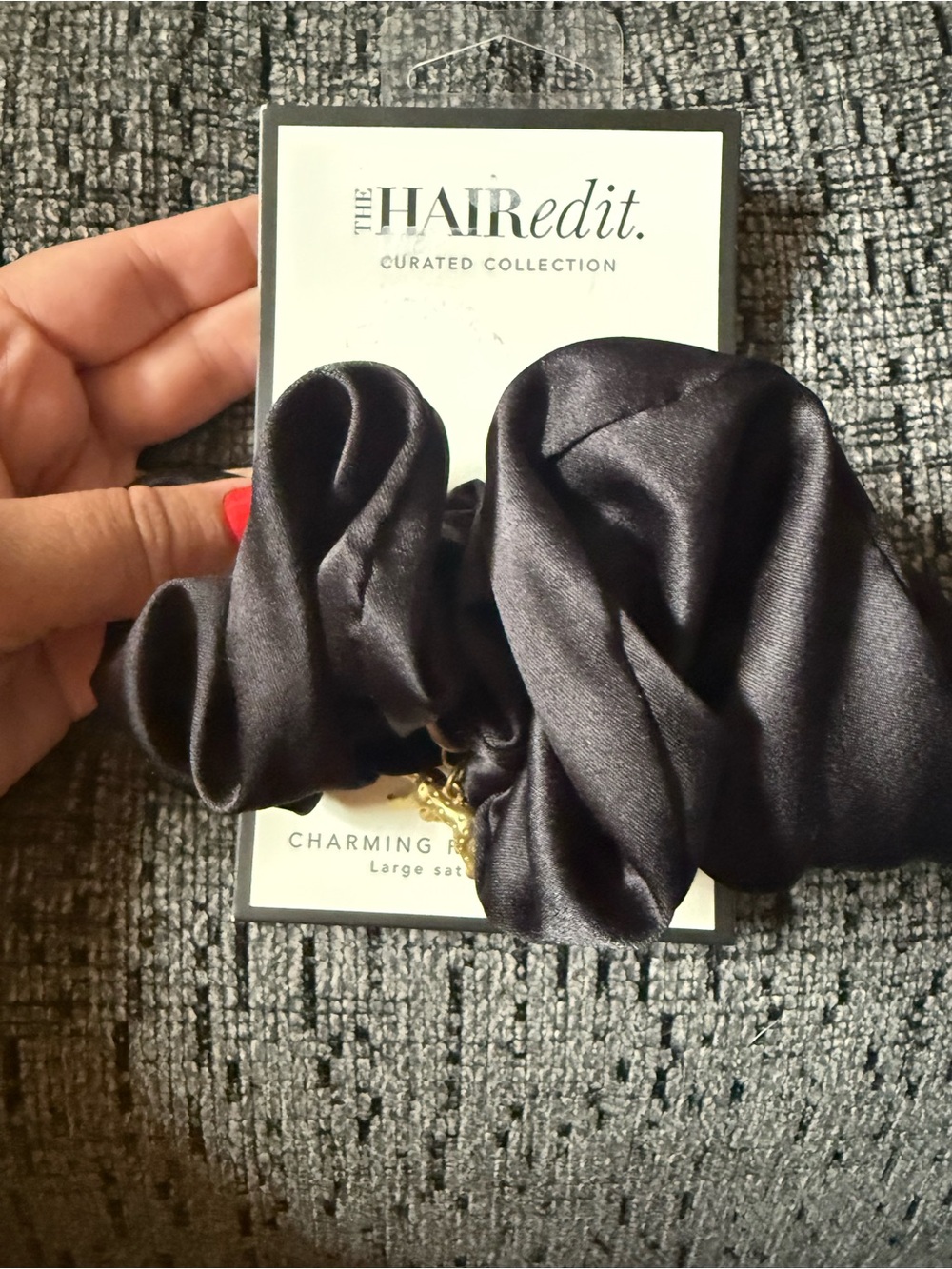 NWT hair edit large black satin scrunchie with cheetah charm! 🐆